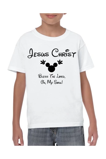 Gyermek unisex fehér póló, "Bless The Lord, Oh My Soul" mintával