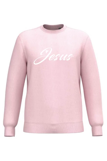 Női pink pulóver, "Jesus and heart" mintával