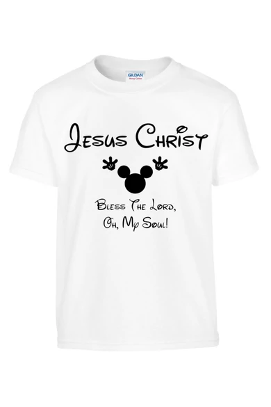 Gyermek unisex fehér póló, "Bless The Lord, Oh My Soul" mintával