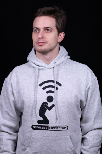 Férfi szürke kapucnis pulóver, "Wifi" mintával