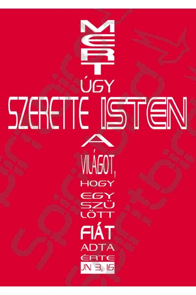 Férfi rövid ujjú piros póló, "Mert úgy szerette Isten a világot - kereszt" mintával