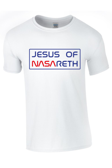 Férfi fehér póló, "Jesus of Nasareth" mintával