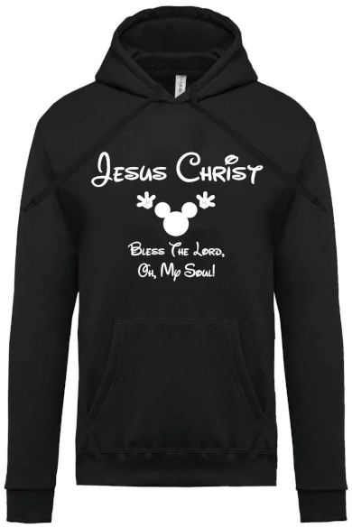 Unisex fekete kapucnis pulóver, "Bless The Lord, Oh, My Soul" mintával