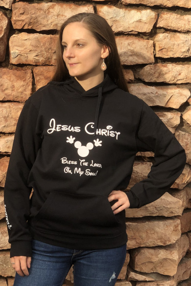 Unisex fekete kapucnis pulóver, "Bless The Lord, Oh, My Soul" mintával