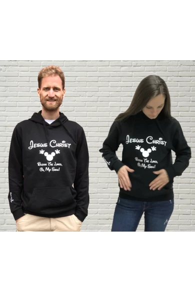 Unisex fekete kapucnis pulóver, "Bless The Lord, Oh, My Soul" mintával