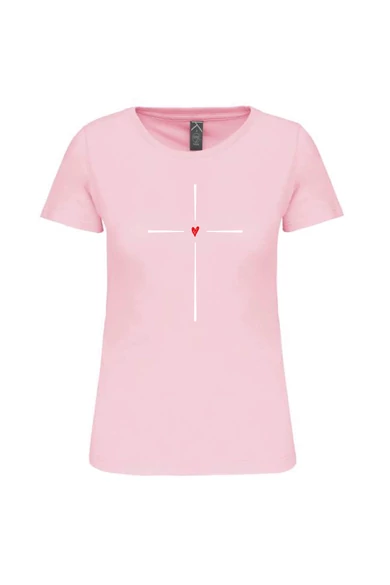 Női pale pink póló, "Cross and heart" mintával